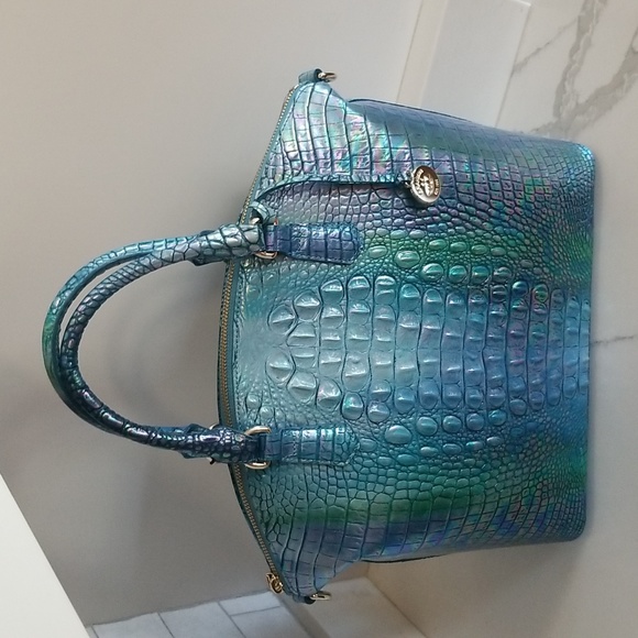 SOLD! NWT Brahmin Large Duxbury Croc Embossed Leather Satchel Blue Topaz 💙💕 - Picture 13 of 16